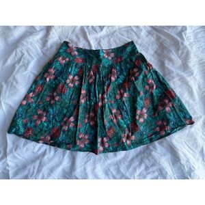Green Floral Midi Skirt W/ Elastic Waistband